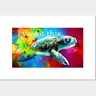 Confidence mantra with turtle in colorful design Posters and Art